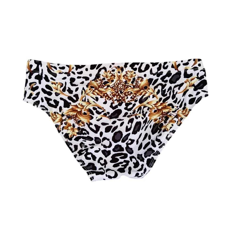 Sexy Mens Leopard Swim Briefs Summer Pool Waterproof