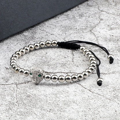 Leopard Head Charm Bracelet 5mm Copper Beads