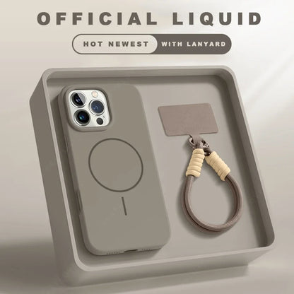 Magnetic Phone Case For iPhone 15 14 16 Plus 11 12 13 16 Pro Max Silicone Official Lanyard Magsafe Strap Protector Soft Cover