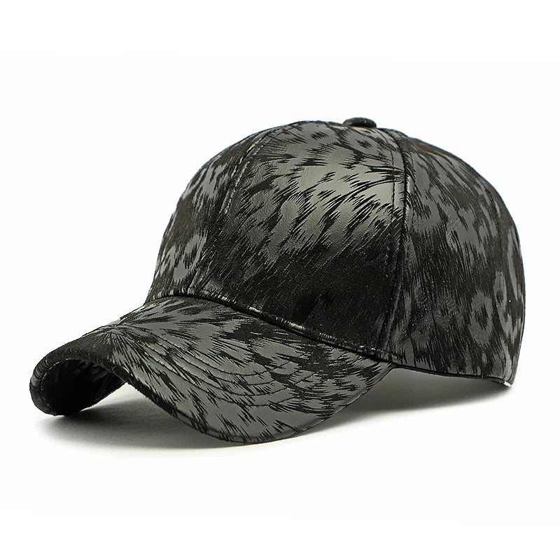 Beige Leopard Print Vintage Washed Cotton Baseball Cap