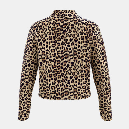 Mia Muse Women's Lightweight Jackets Fashion Decent Zipper Leopard Print Long Sleeve Crew Neck Daily Lightweight Jackets