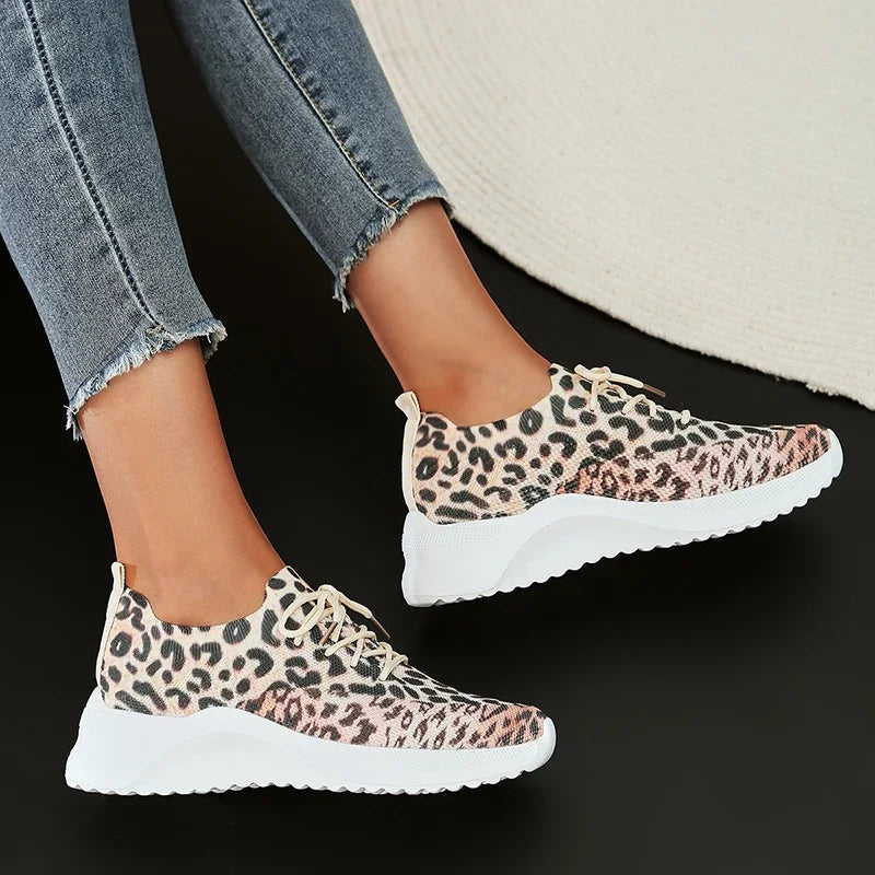 Fashion Leopard Knitted Sneakers for Women 2025