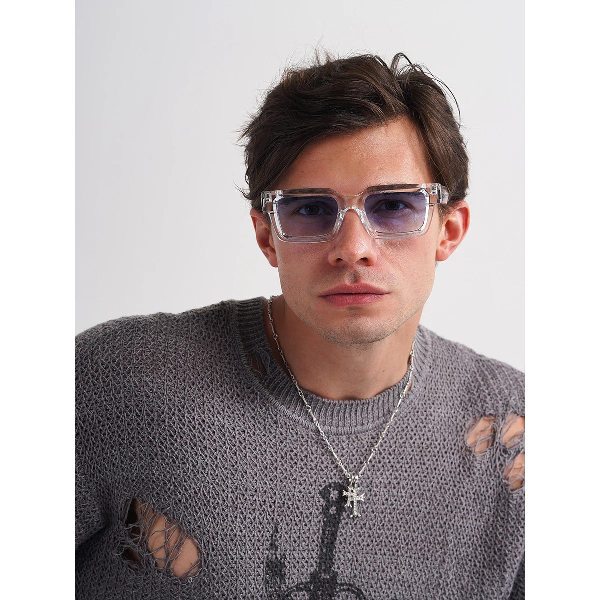 Ruiao 2025 retro black designer sunglasses vintage for women clear luxury square rectangular blue lens man UV400 high quality