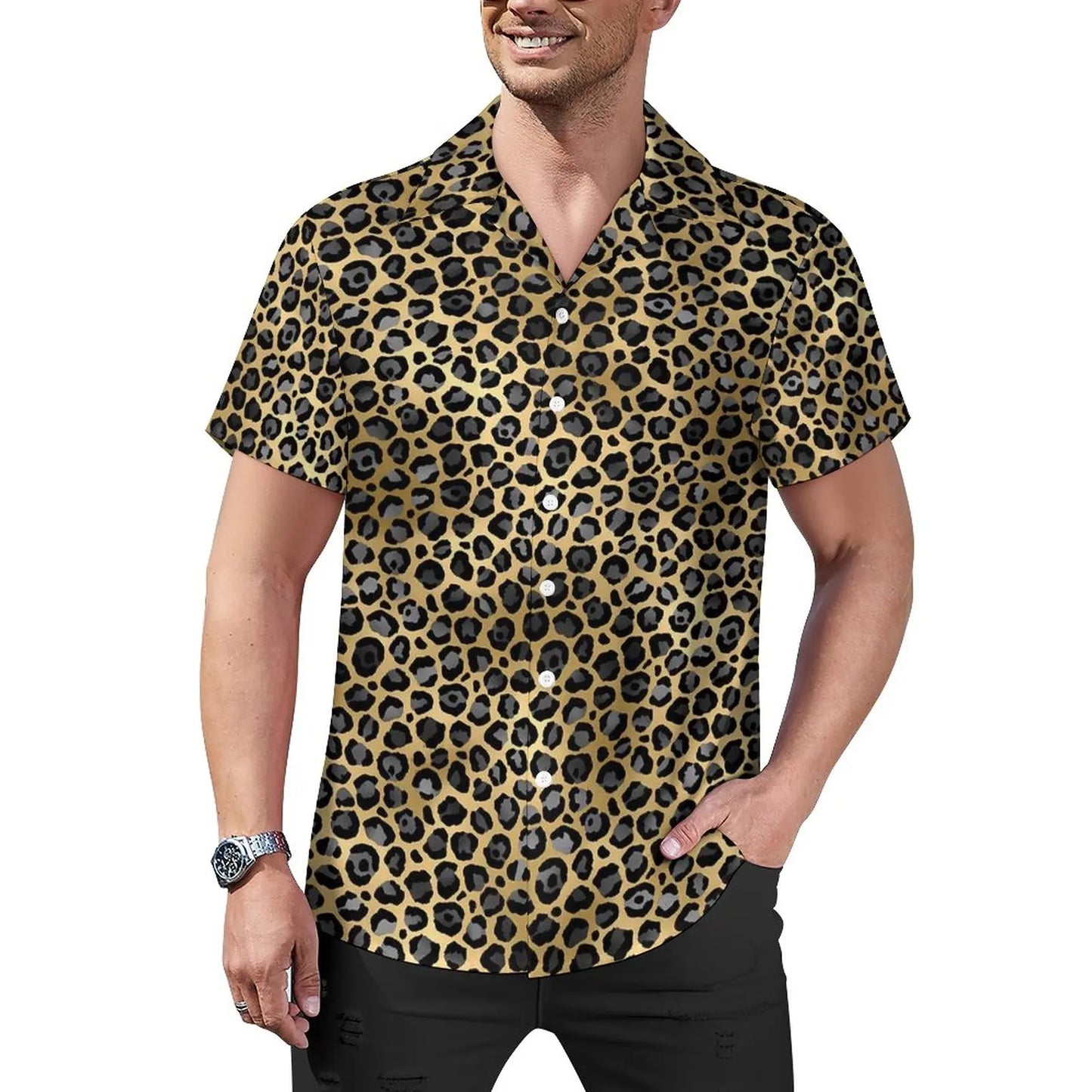 Hawaiian Sexy Red Leopard Spots Men's Shirts For Man