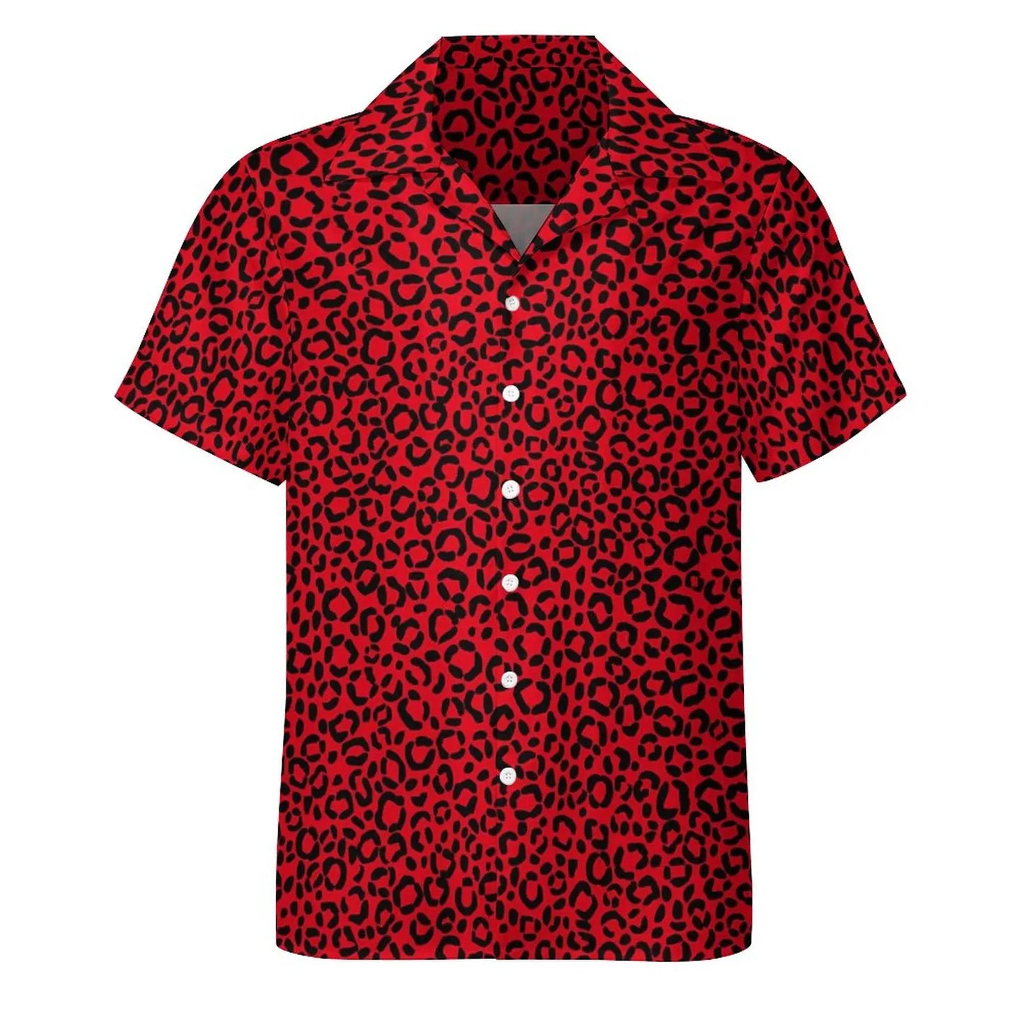 Hawaiian Sexy Red Leopard Spots Men's Shirts For Man