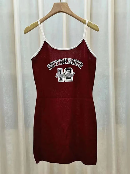 HELIAR Women Fashion Letter Print Sexy Bodycon Dress Spaghetti Strap O-neck Slim Fit Dress Streetwear Summer 2025 One piece