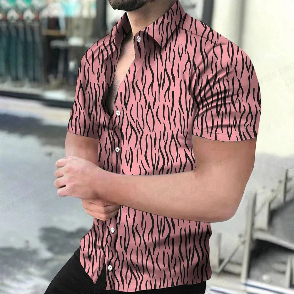 Summer Men's Hawaiian Shirts Lapel Camisa Leopard