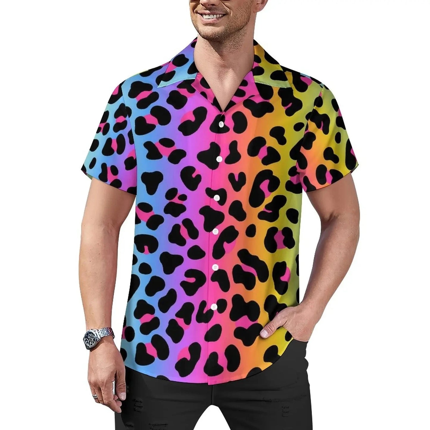 Hawaiian Sexy Red Leopard Spots Men's Shirts For Man