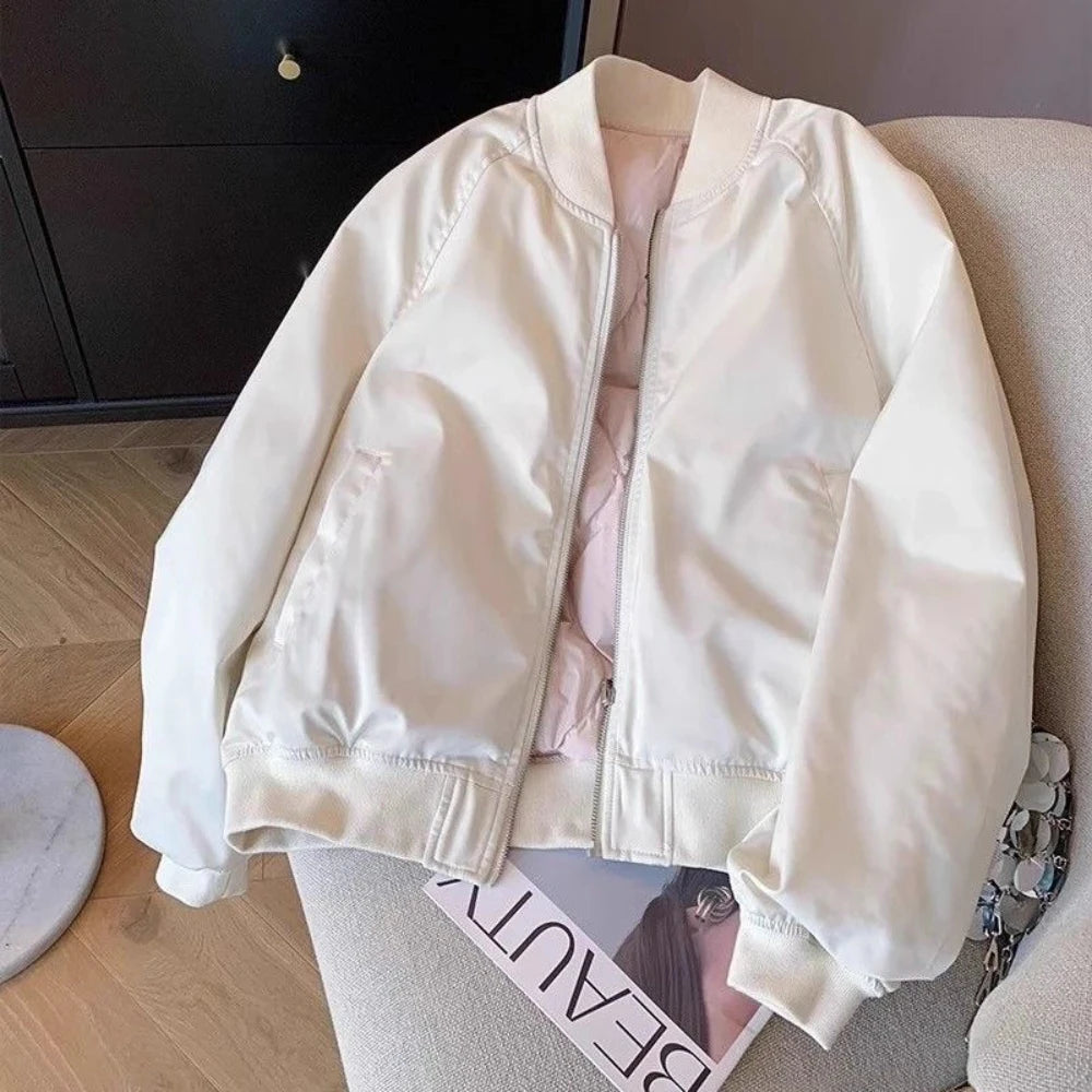 Short Plain Cotton Clothes Baseball Aviator Coat Woman Pretty Cheap Fashion Bomber Jacket for Women Korean Reviews Luxury Lined