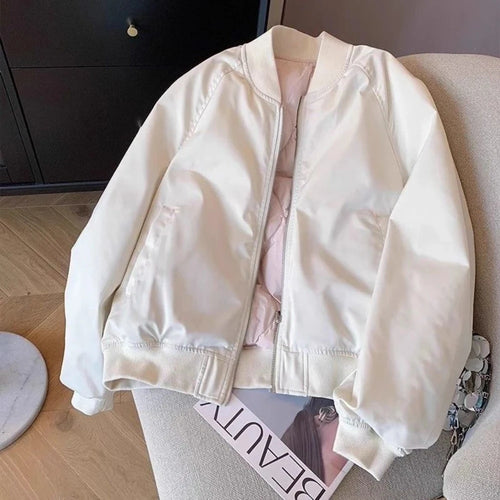 Short Plain Cotton Clothes Baseball Aviator Coat Woman Pretty Cheap Fashion Bomber Jacket for Women Korean Reviews Luxury Lined