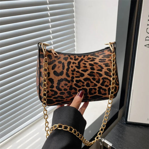 Leopard Pattern Shoulder Bags For Women, Fashion Chain