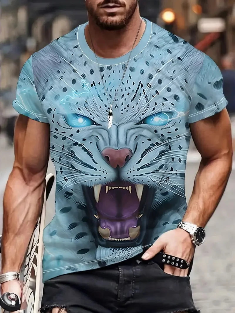 3D Digital Print Men's Stylish Leopard Pattern T-Shirt
