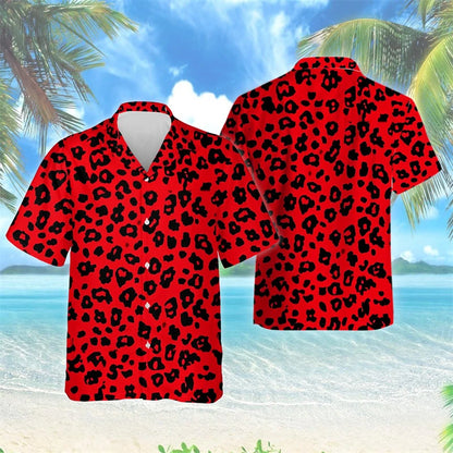 Female Leopard Graphic Lapel Blouse Fashion Male Streetwear Hip Hop Shirt For Men Clothes Wild Animal Short Sleeve Cheetah Top