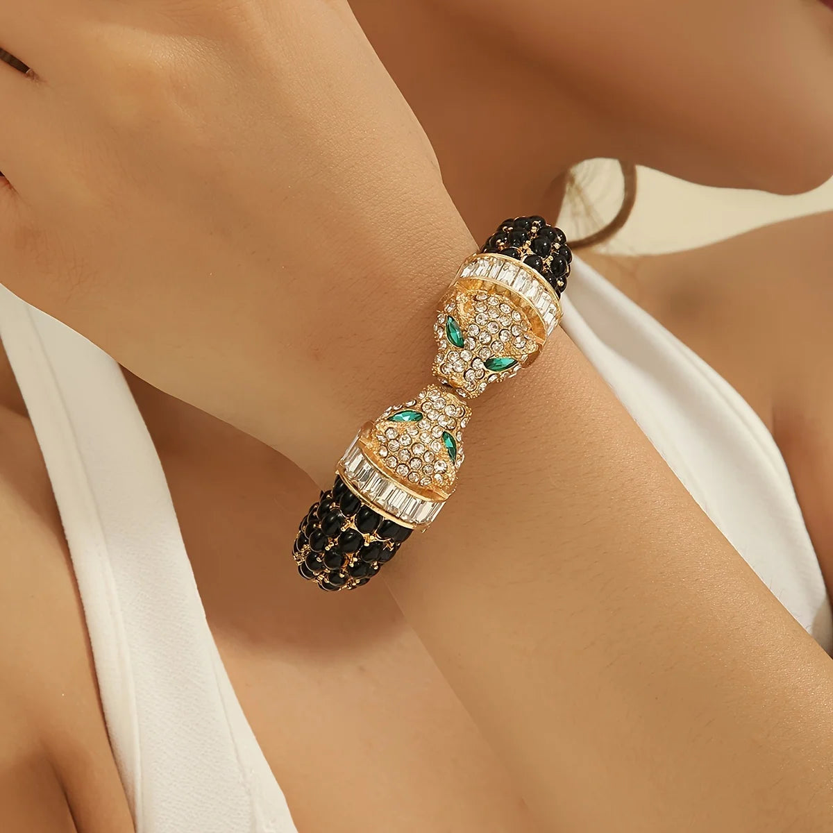 Vintage Luxury Full Rhinestone Double Headed Leopard