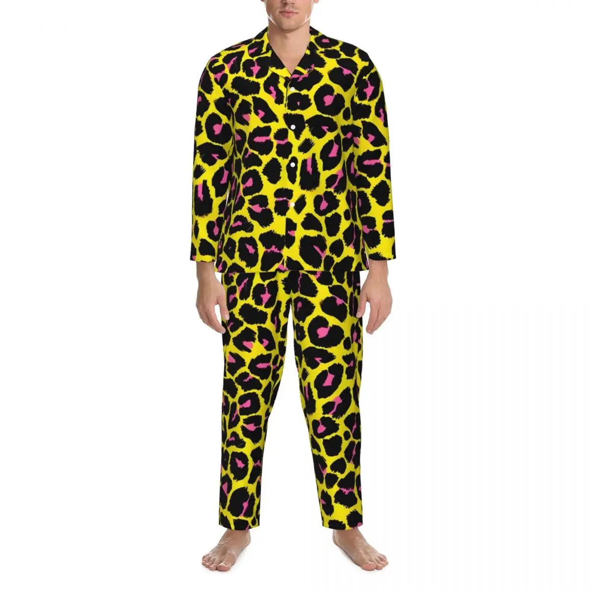 Leopard Print Sleepwear Autumn Yellow Pink and Black Casual