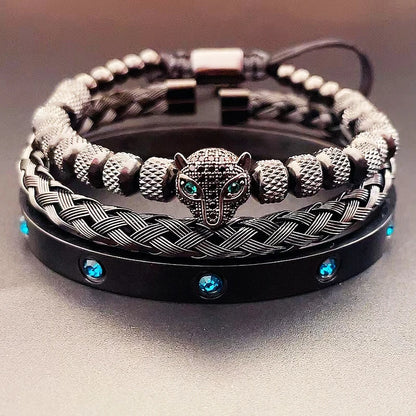 Luxury Set Green Eye Leopard Head Charm Handmade