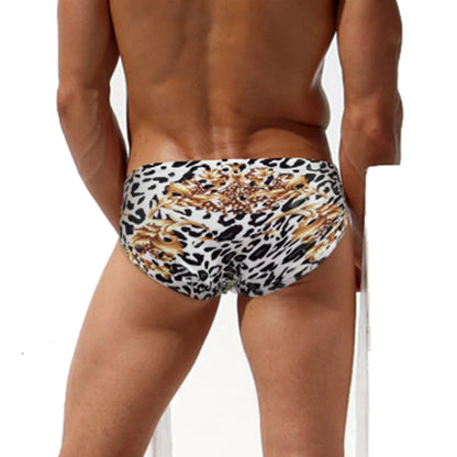 Sexy Mens Leopard Swim Briefs Summer Pool Waterproof