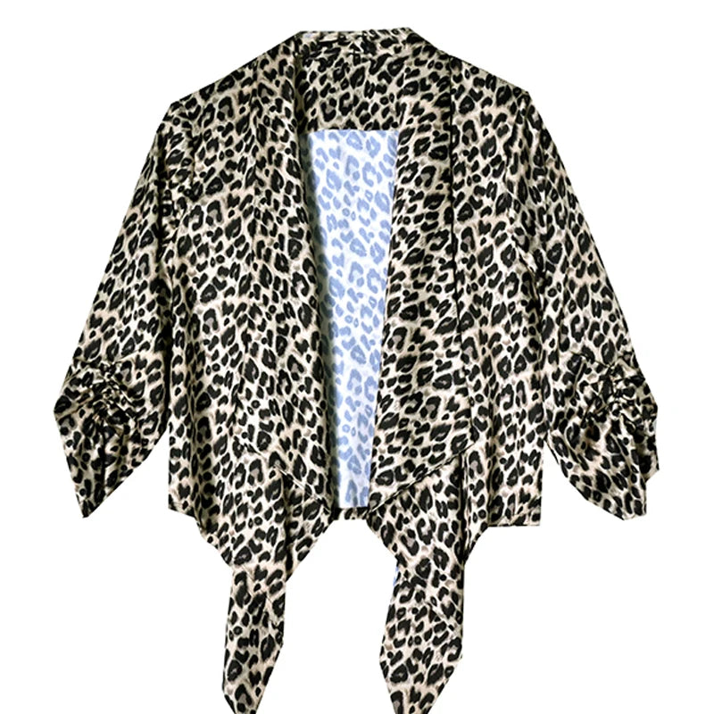 Satin irregular long cardigan women's plus size spring and summer new fashion elegant thin casual sunscreen leopard print coat