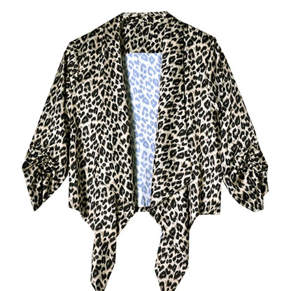 Satin irregular long cardigan women's plus size spring and summer new fashion elegant thin casual sunscreen leopard print coat