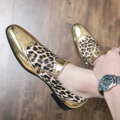 Designer  Leopard Print Patchwork Leather Shoes