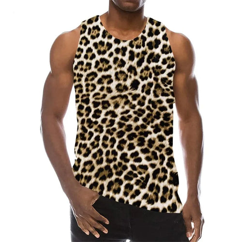 Summer Leopard 3D Print Tank Tops Men's Casual