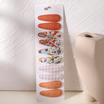 10Pcs/Lot Fresh Print Cotton Alloy Hair Clips for Kids Fabric