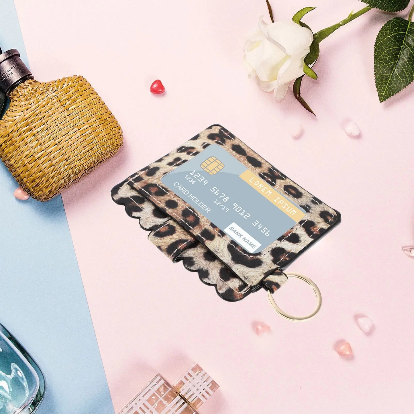 Leopard Print Wallet Pu Credit Card Holder Case Formen