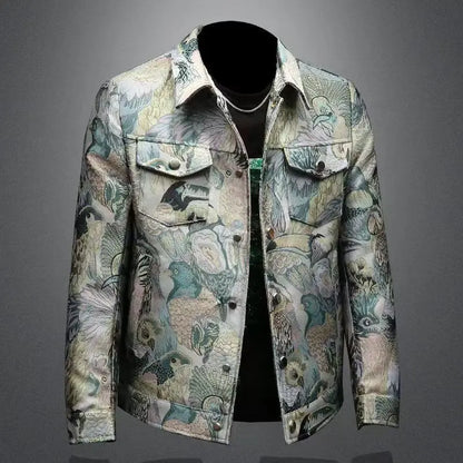 Men's Print Jacket Lapel Collar Long Sleeve Formal Jacket