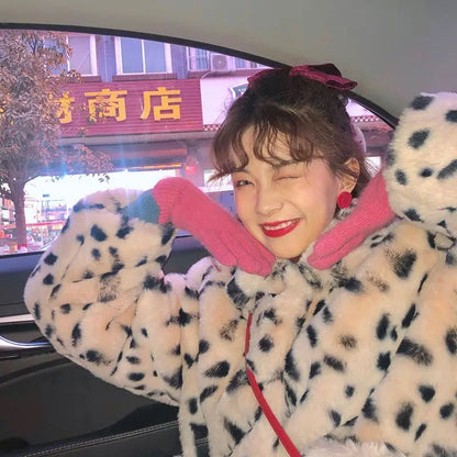 Korean Version 2024 New Imitation Fur Leopard Print Fur Coat Fur Integrated Coat Women's Winter Cool Style Women's Clothing