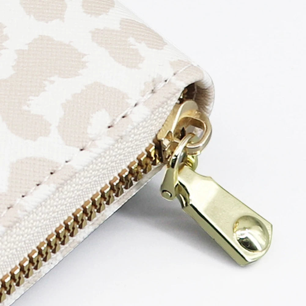 White Leopards Print Zipper Card Bag Wear-Resistant
