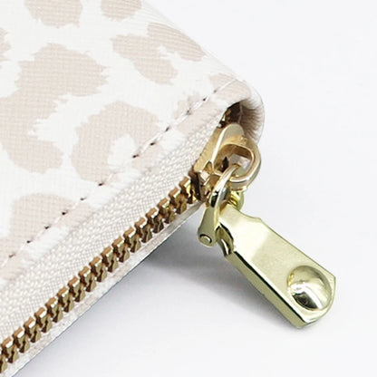White Leopards Print Zipper Card Bag Wear-Resistant
