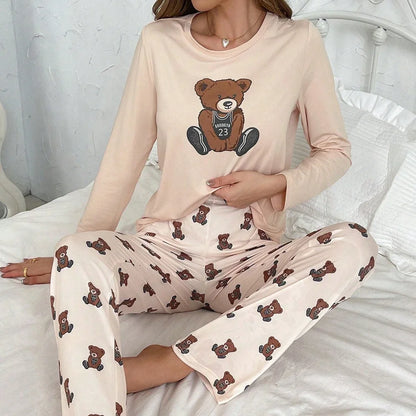 Aututmn Winter Leopard Print Pajamas for Women Heart Pattern