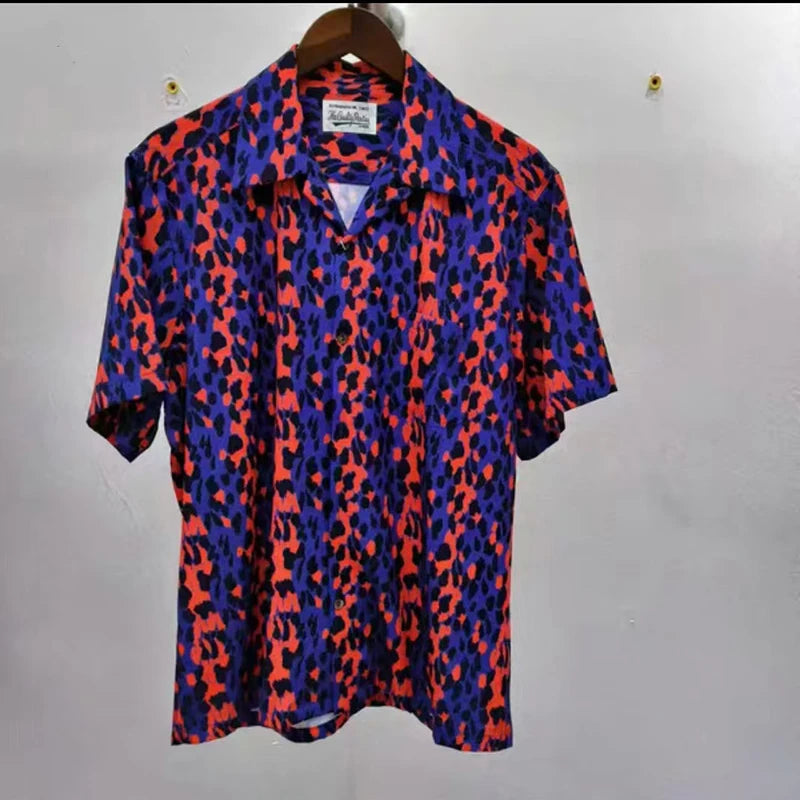 2024ss Summer New Leopard Print Full Print Casual Hawaii Shirts Men Woman 1:1 Good Quality Loose Short Sleeve T Shirt