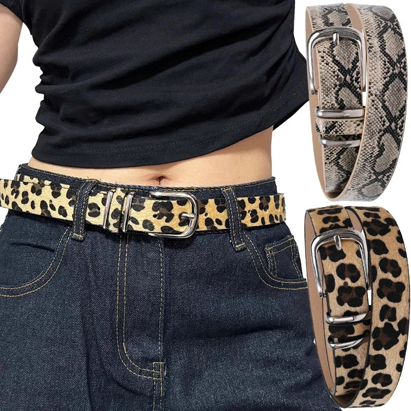 Y2K Girls Leopard Print Belt Women Jeans Snakeskin Pattern Belts Classic Simple PU Leather Waistband Long-lasting Fashion Belt