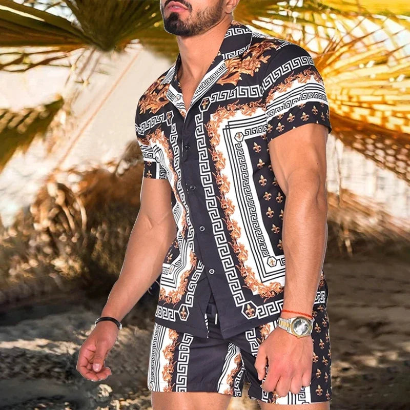 Summer Men's Fashion Leopard Print Short Sleeve
