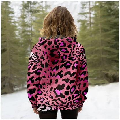 Women Coats Jackets Pink Leopard Graphics Printed Cardigans Outdoors Colors Plush Thick Winter Casual Streetwear Female Clothing
