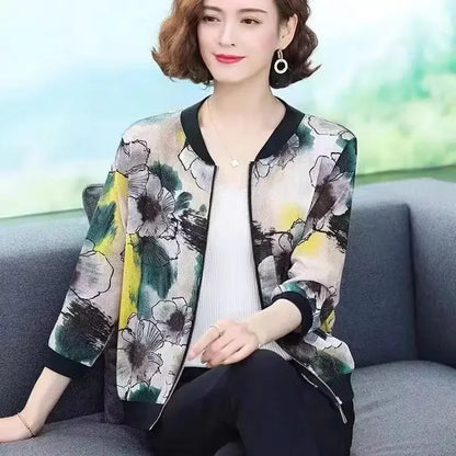 New Summer Fashionable Large Size Short Jacket For Women Loose Fit Sun Protection Clothing V-Neck Cardigan Top For Elderly