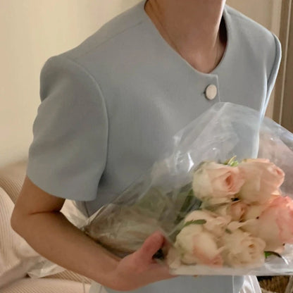 REALEFT Spring Summer Elegant Women's Jackets 2025 New Short Sleeve Korean O-neck Single Breasted Solid Short Outwear Female