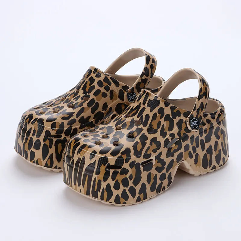Leopard Thick Bottom Clogs for Women Closed Toe Chunky