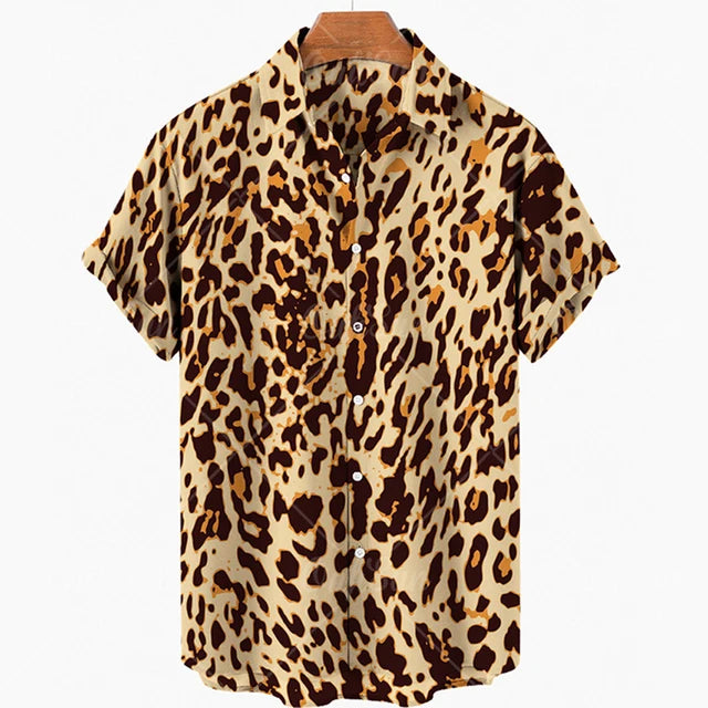 Short Sleeve Leopard Men's Shirts For Man Clothing
