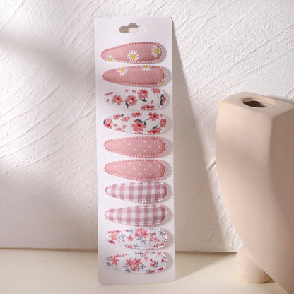 10Pcs/Lot Fresh Print Cotton Alloy Hair Clips for Kids Fabric