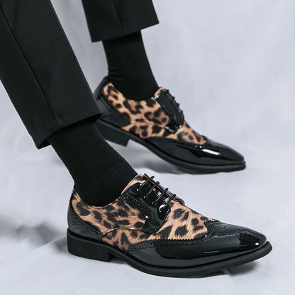 2025 Fashion Leopard Dress Shoes Man Pointed
