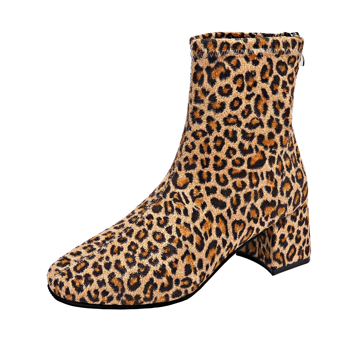 Plus Size Fashion Leopard Ankle Boots for Women