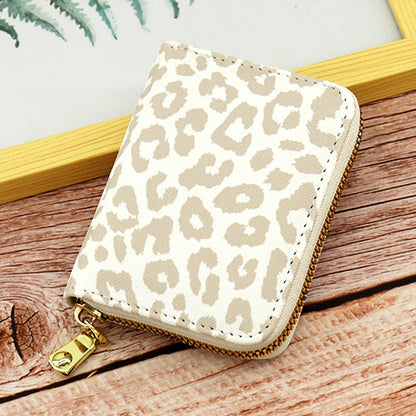 White Leopards Print Zipper Card Bag Wear-Resistant