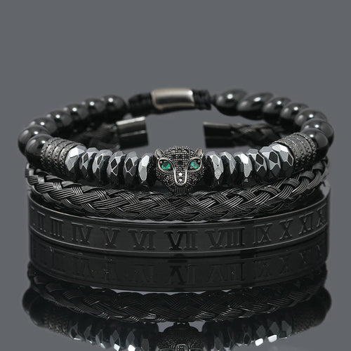 Black Stone Hematite Beads Men Skull Crown Leopard