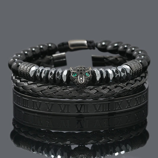 Black Stone Hematite Beads Men Skull Crown Leopard