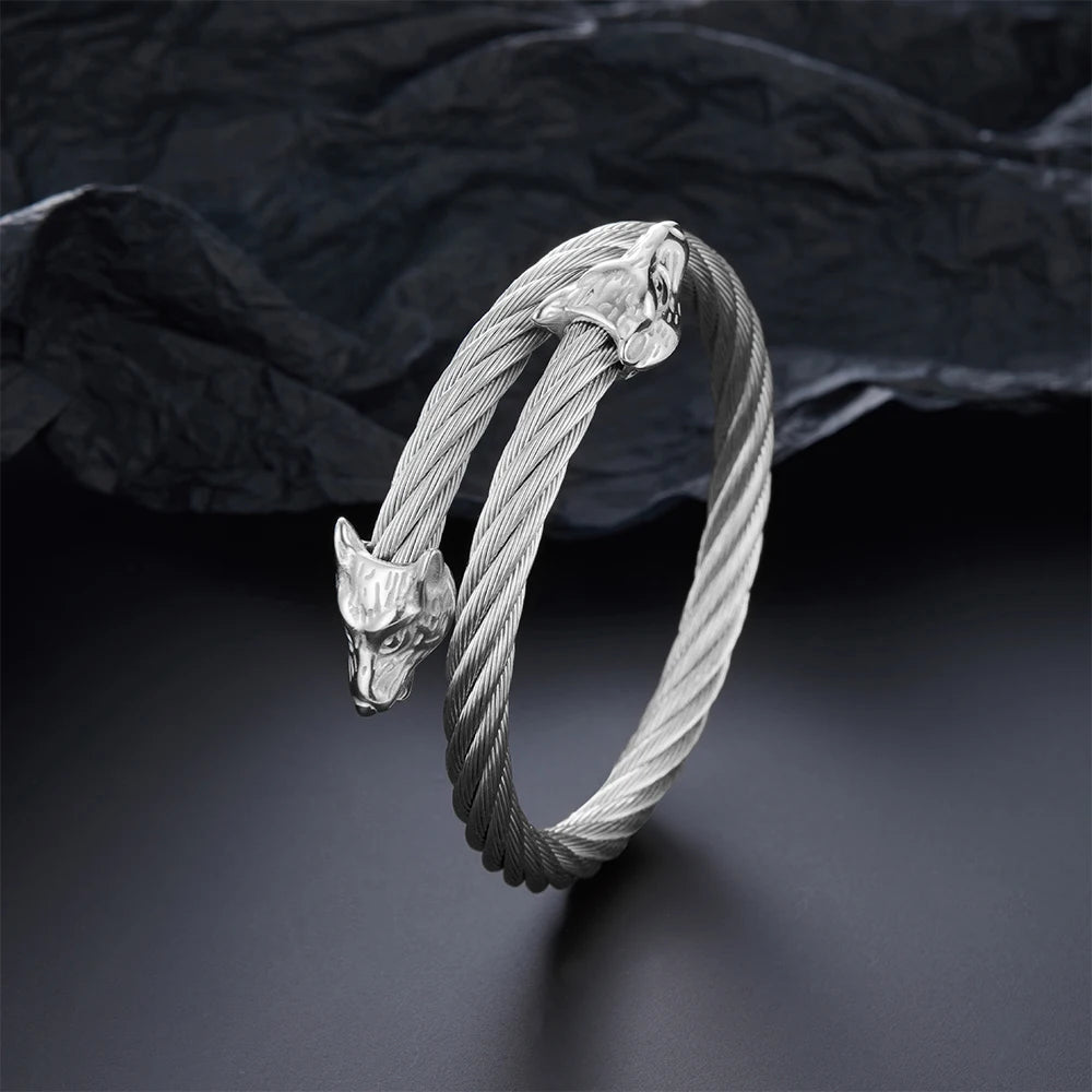 Luxury Leopard Head Cuff Bangles Stainless Steel Adjustable