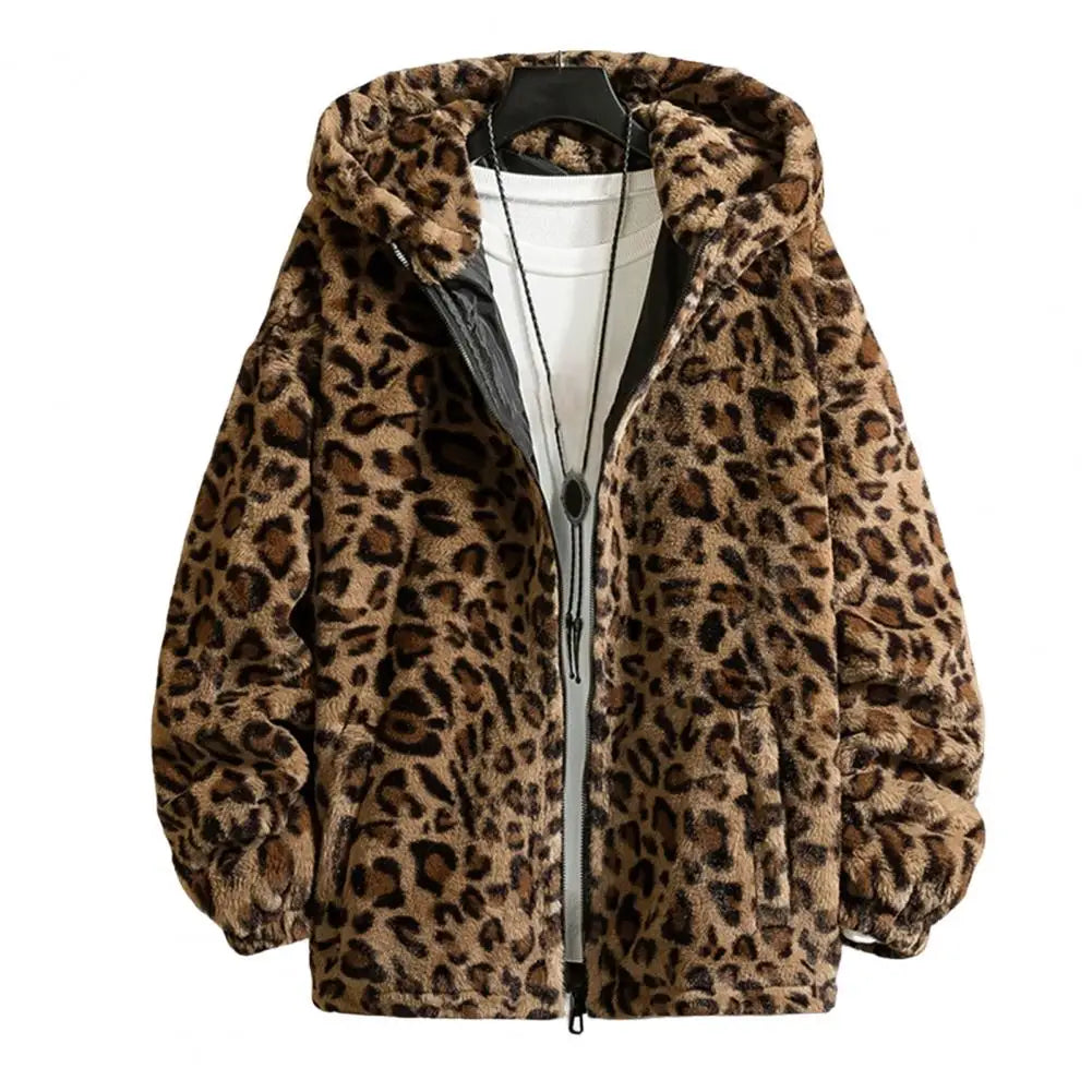 Leopard Print Cotton-padded Overcoat Autumn Men Jacket