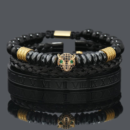 Black Stone Hematite Beads Men Skull Crown Leopard