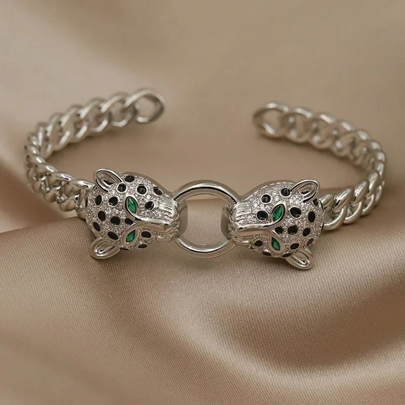Classic Crystal Leopard Open Bangles&Bracelet for Women